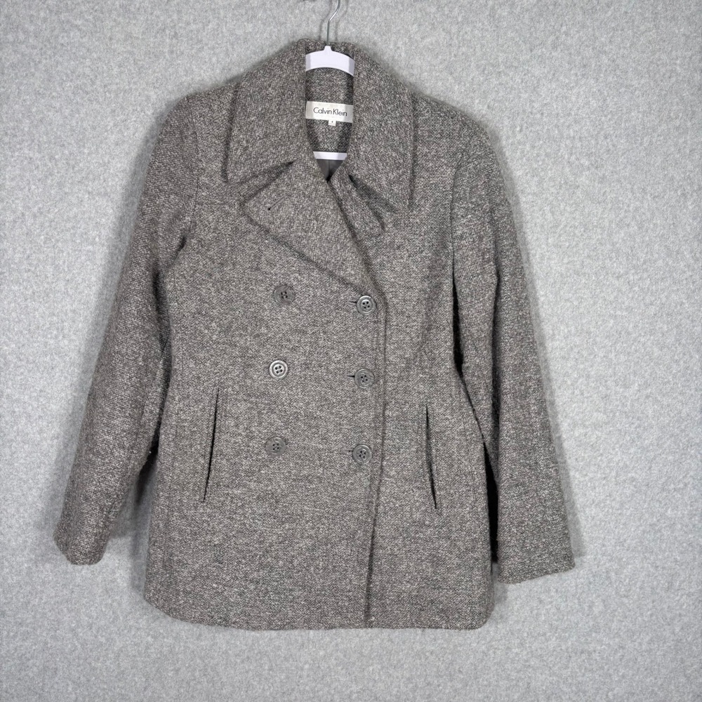 Calvin Klein Wool Peacoat Size 4 Boucle Nubby Minimalist Quiet Luxury‎ Preppy